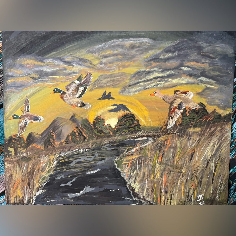 15x19 hand painted wall decor on stretched canvas mallard ducks